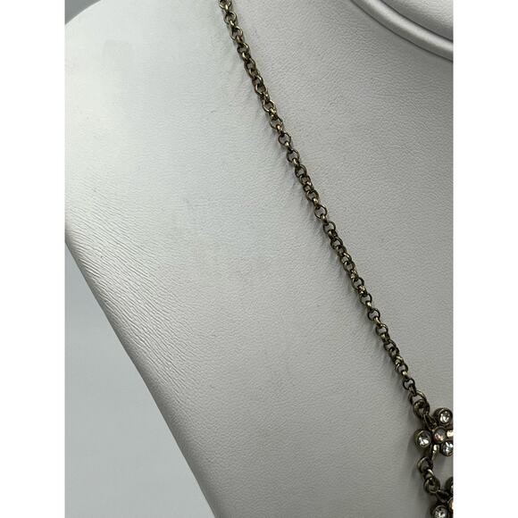 Vintage Antique Silver Chainmail Mesh Floral Rhinestone Bib Drape Necklace - Picture 5 of 9